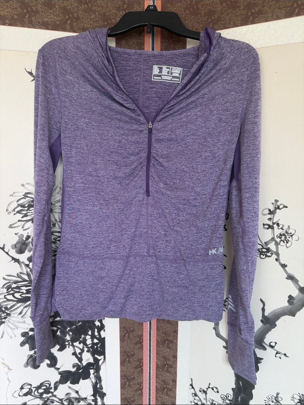 New Balance Heather Purple Women's 1/2 Zip Hooded Long Sleeve Top